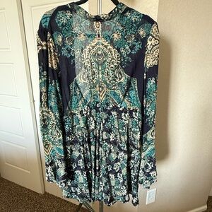 Free People Blue and Green Floral Tunic